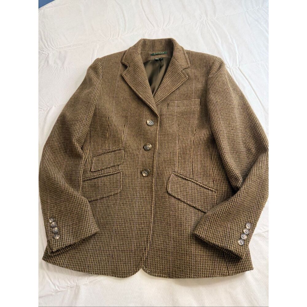 Lauren Ralph Lauren Women’s Brown Herringbone Wool Vintage Blazer Size 6 - Picture 1 of 10